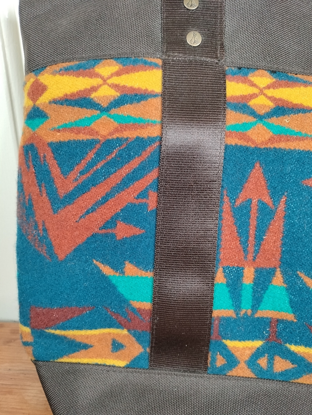 Pendleton Chief Joseph Wool Snap Tote Bag Turquoise Brown Southwest Aztec Boho - Picture 13 of 13